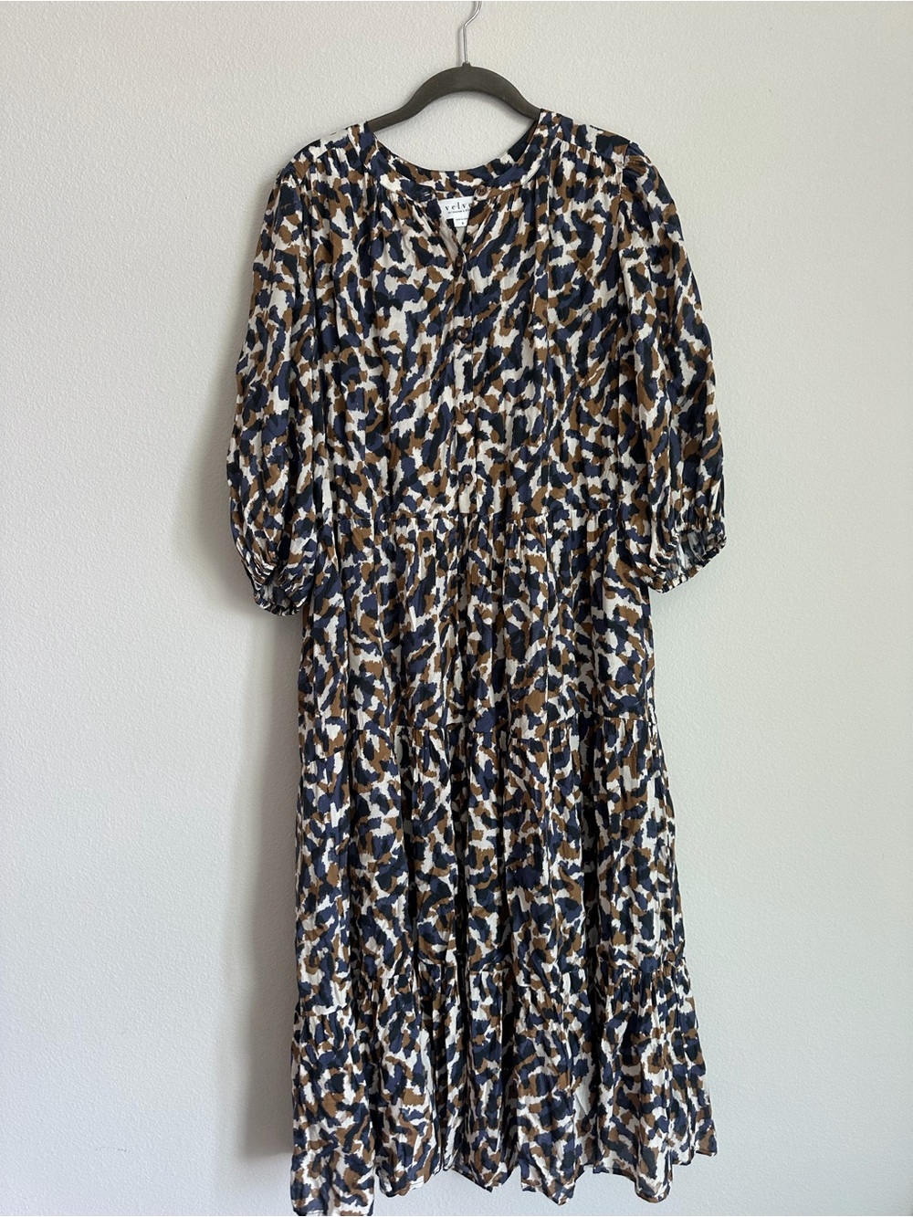 adidas Navy, Brown & White Printed Tiered Midi Dress